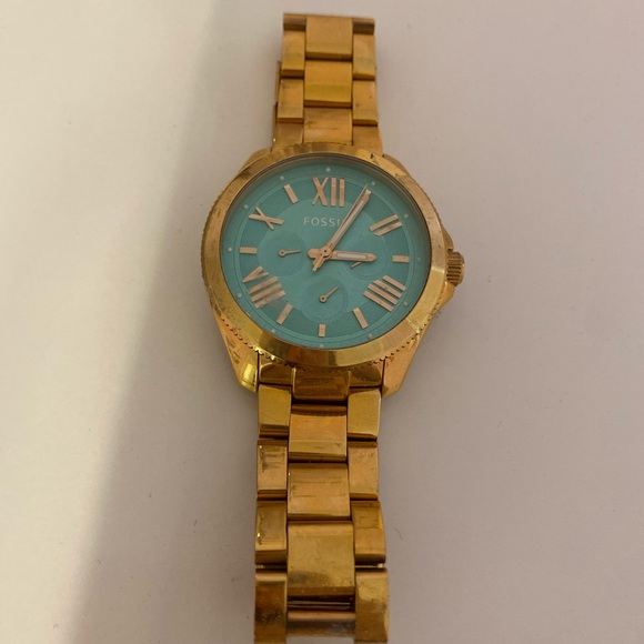 Teal Fossil stainless steel watch